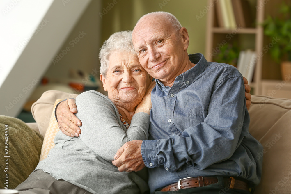 Portrait of happy senior couple at home