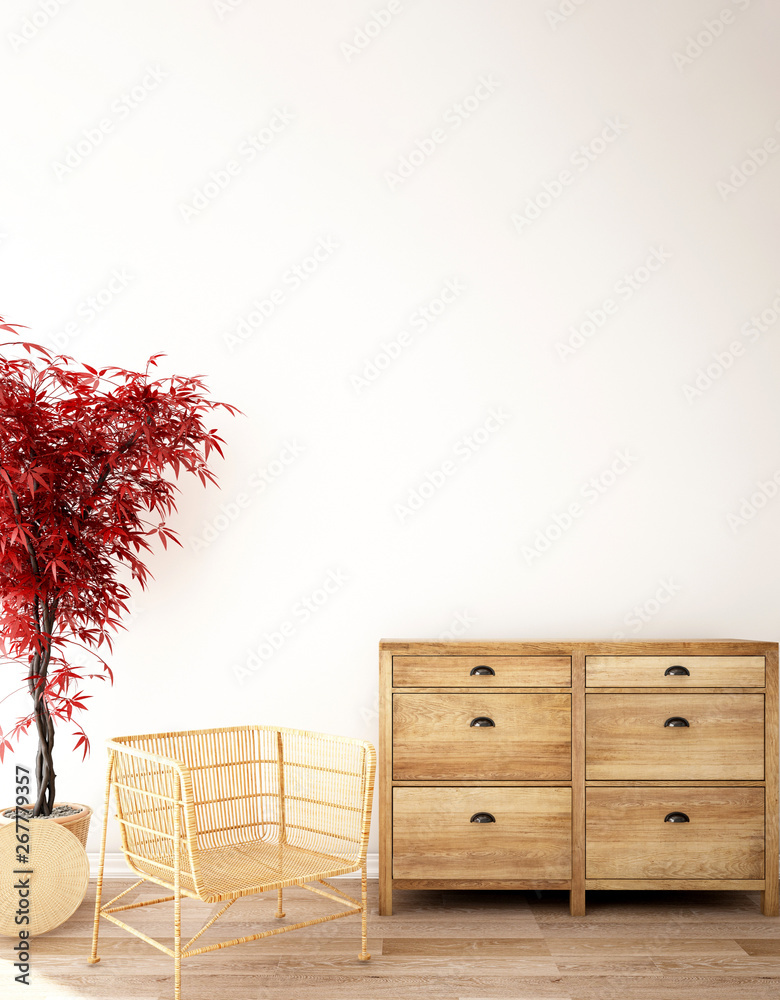 interior design for living area or reception with sofa,plant,sidetable,props on wood floor in Japane