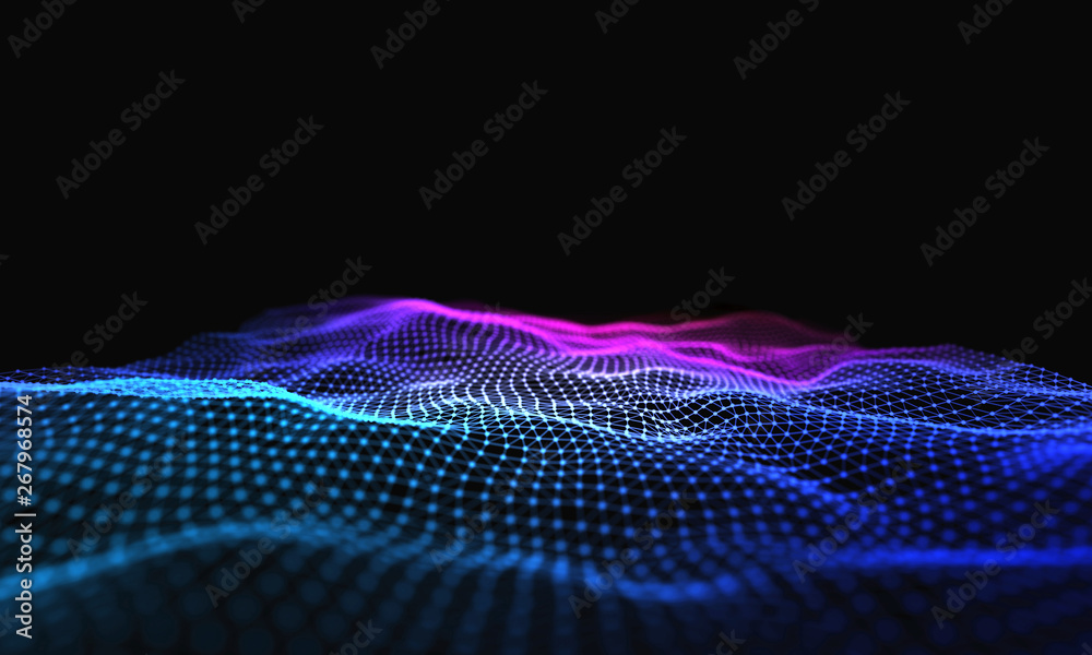 抽象数字波背景彩色网络粒子
