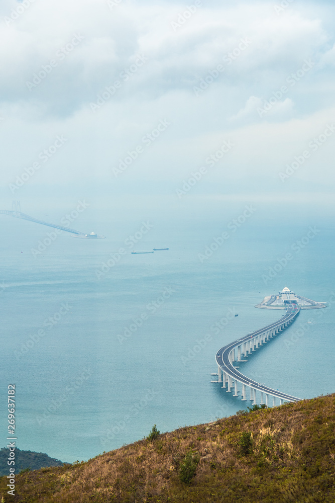 Hong Kong - Zhuhai - Macau connecting bridge from lantau island. Background concept for transportati