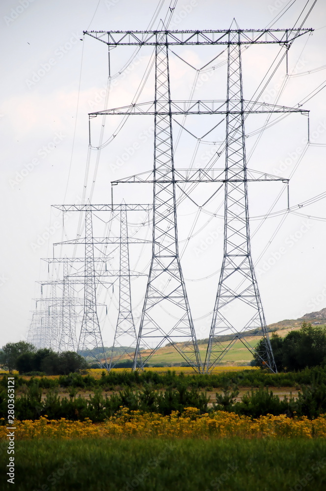 荷兰南部省份之一布拉班特北部农村的一排电线塔