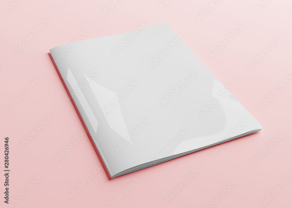 Isolated white magazine cover mockup on pink 3d rendering