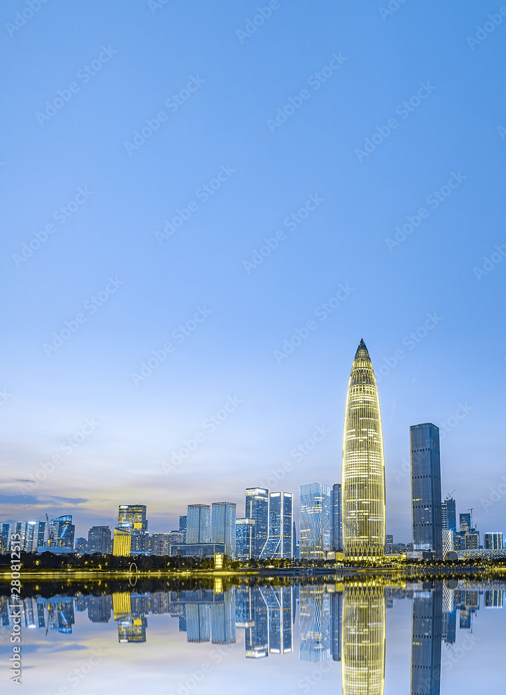中国深圳人才园与后海CBD建筑夜景