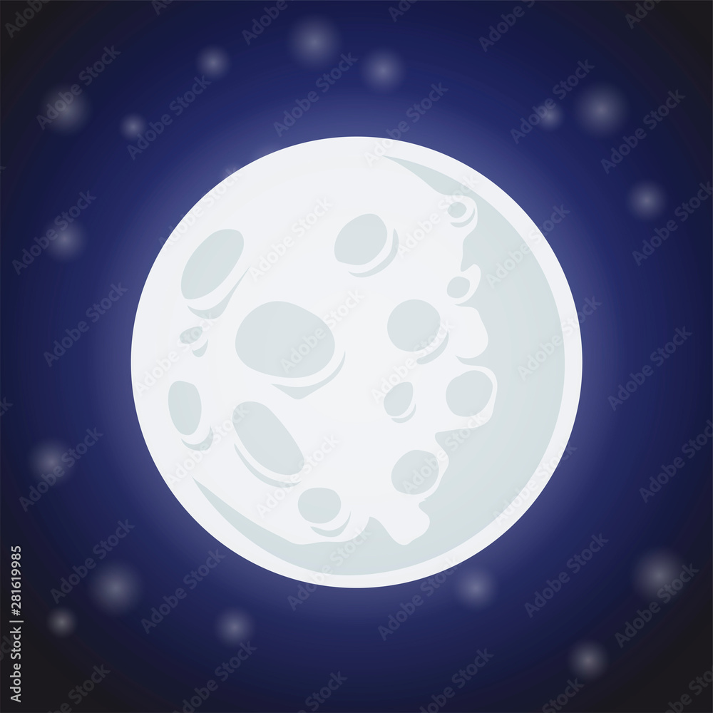 夜空中的满月表面，带有星星矢量图