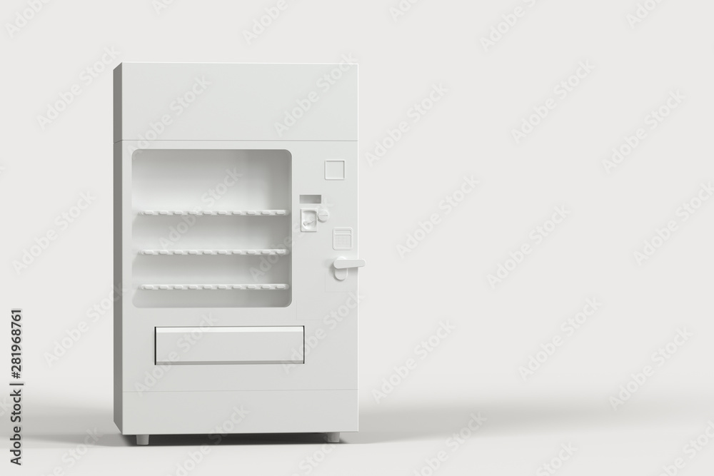 自动售货机的白色模型，白色背景，3d渲染。