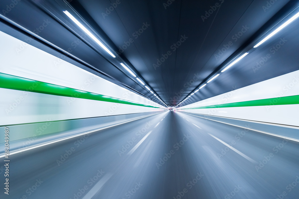 Blurry chromatic color tunnel car traffic motion blur. 