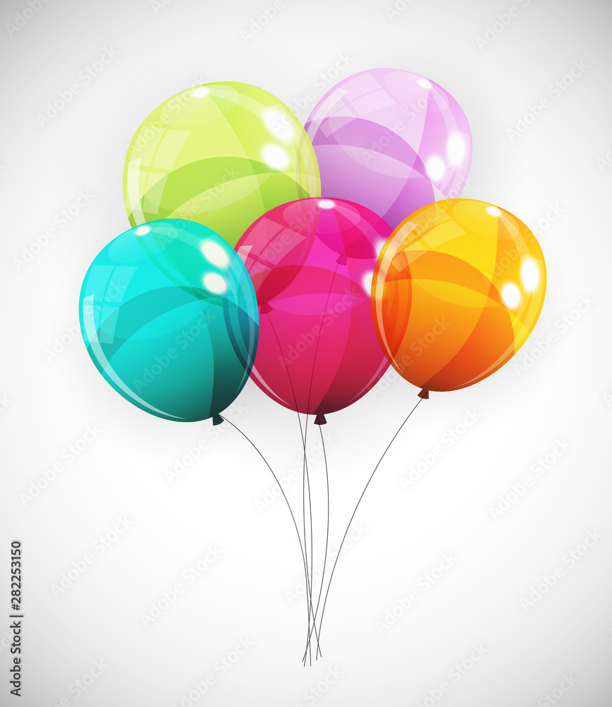 一组彩色光泽氦气球背景。生日、周年纪念、Celeb气球套装