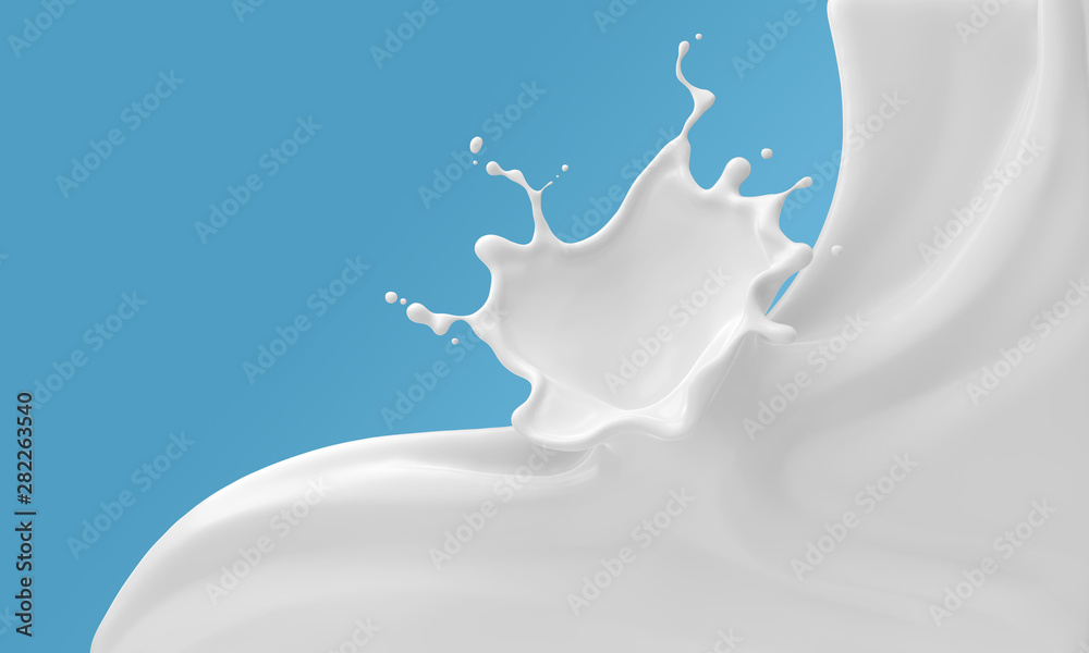 牛奶波纹飞溅背景，3d渲染。