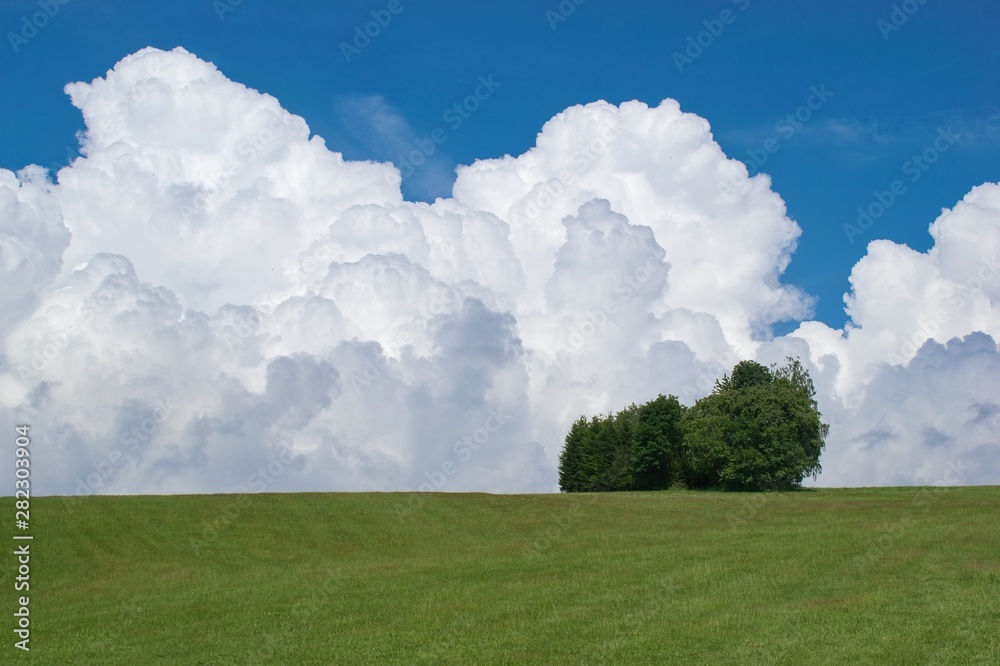 天空中有积雨云的夏季景观