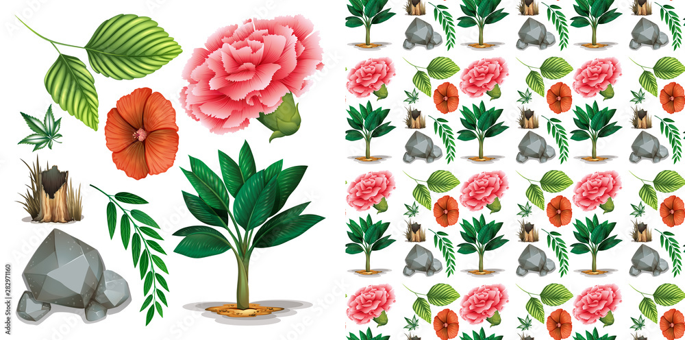 Set of seamless background design with isolated objects theme - gardenting