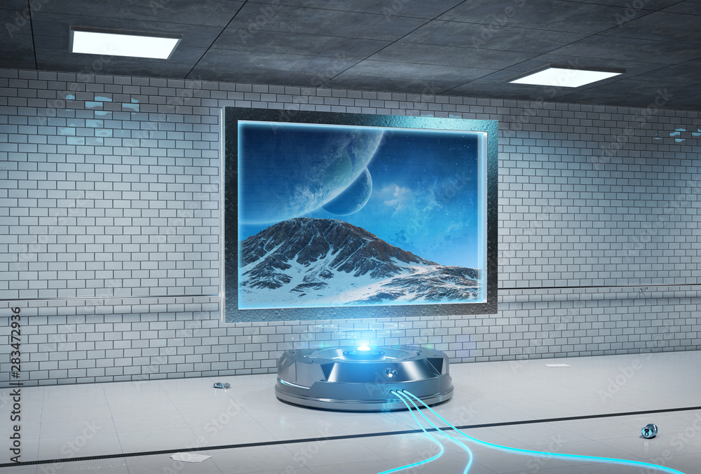 地铁站模型三维渲染中的未来主义水平广告牌