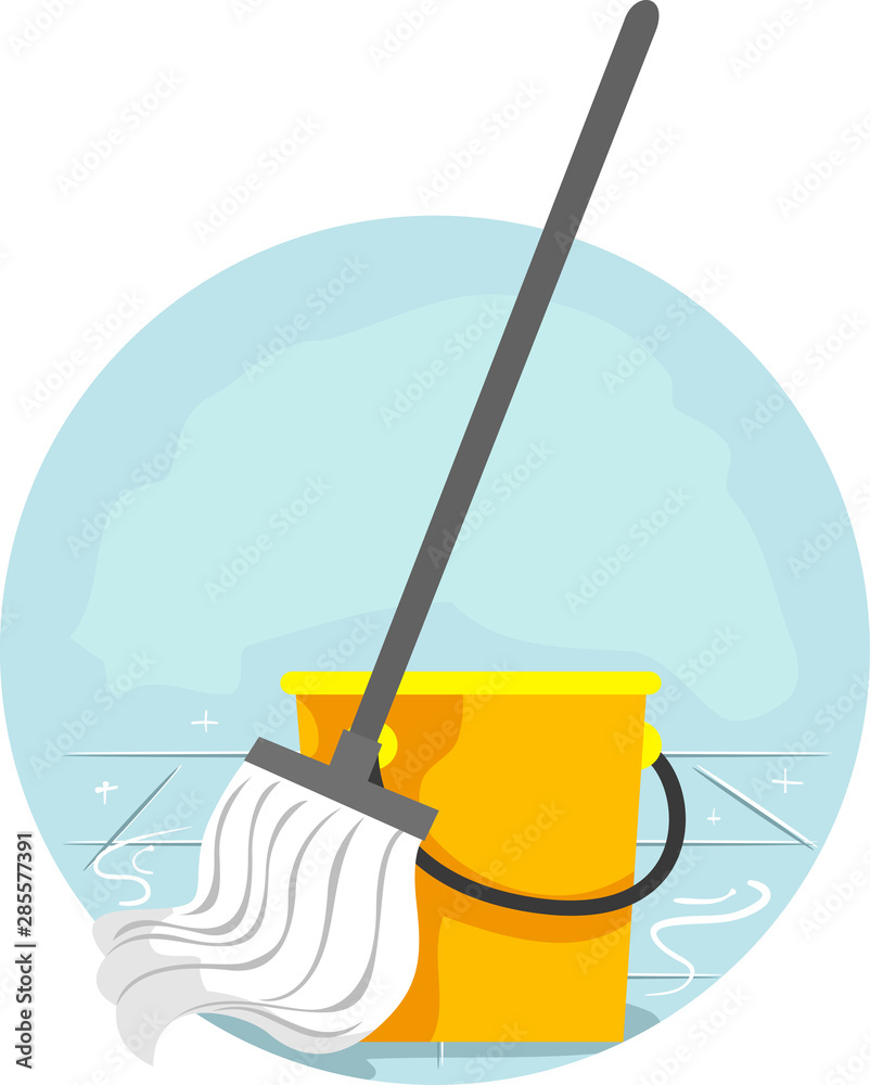 Household Chores Mopping Floor Illustration