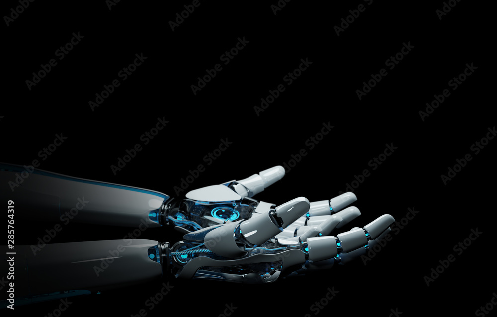 Intelligent robot machine opening hand 3D rendering
