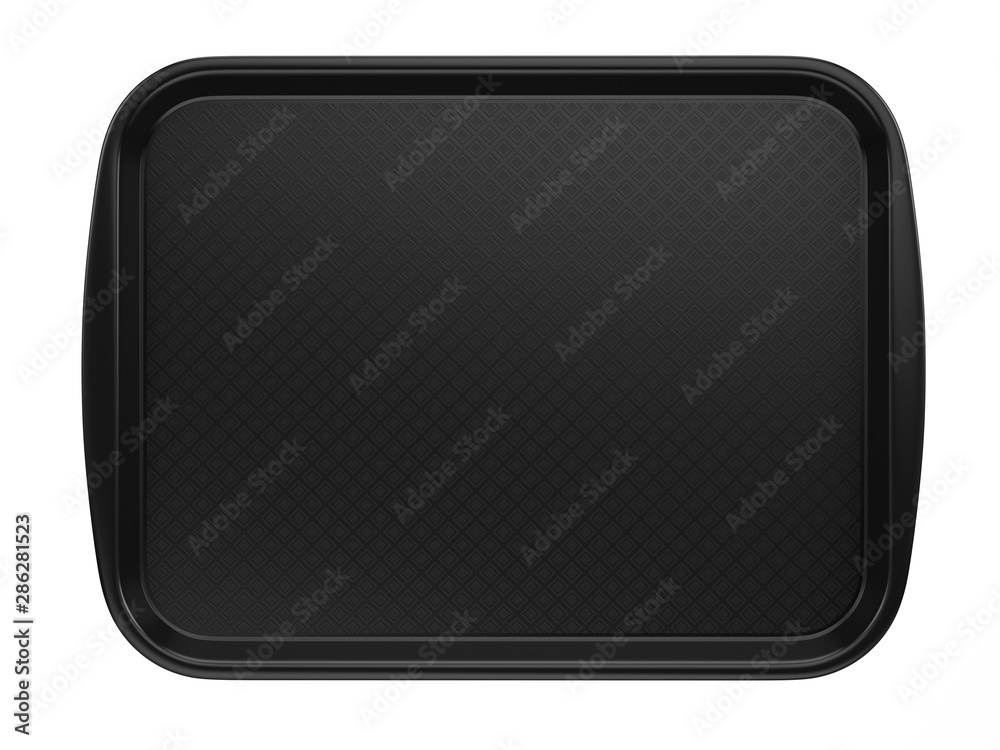 Front view of Empty Black Plastic Tray salver with Handles Isolated On White. 3d rendering