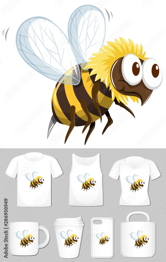 不同产品模板上的蜜蜂图形