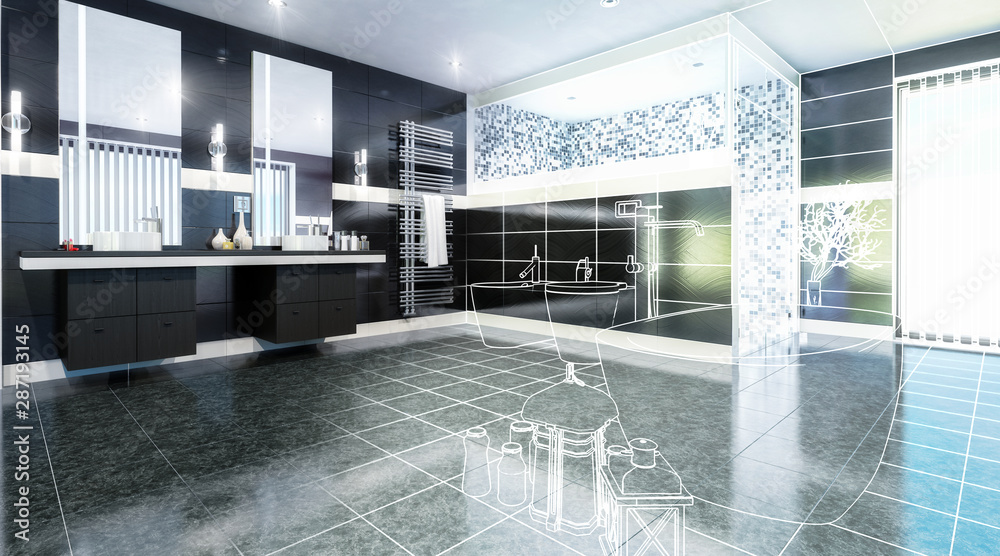 豪华浴室（CAD）-3d插图