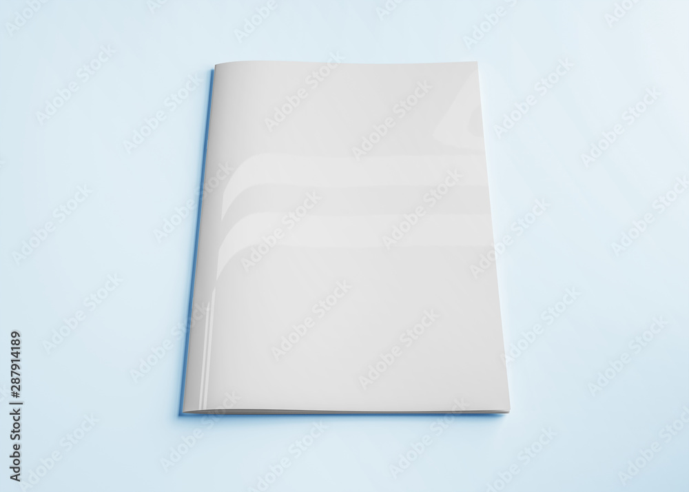 蓝色3d渲染的独立白色杂志封面实物模型