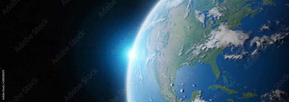 太空中蓝色星球地球的视图，由NASA提供此图像的3D渲染元素