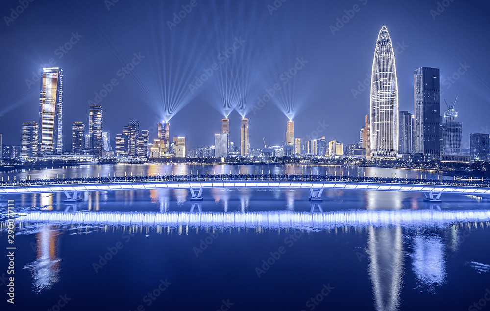 中国深圳湾后海CBD建筑天际线夜景