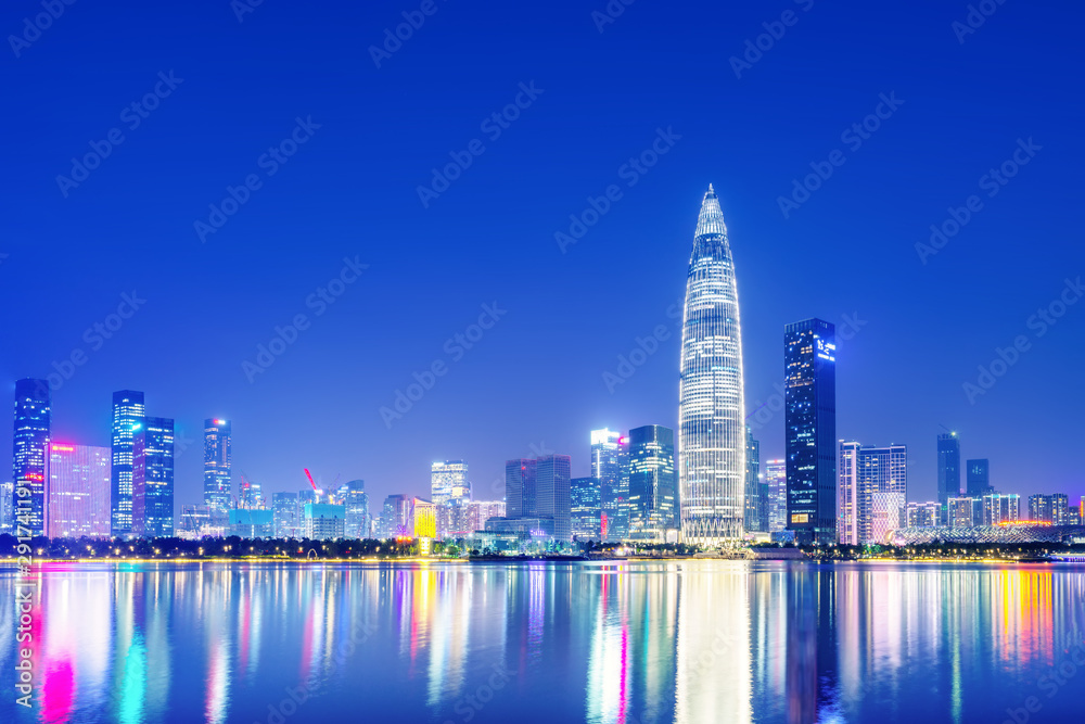 深圳城市天际线与建筑景观夜景