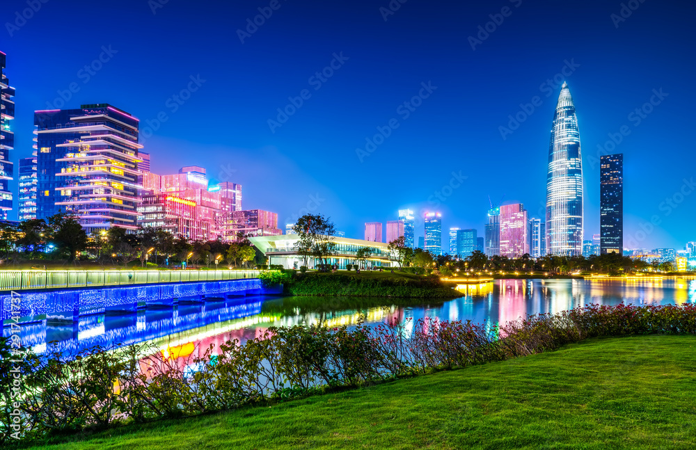 深圳城市天际线与建筑景观夜景