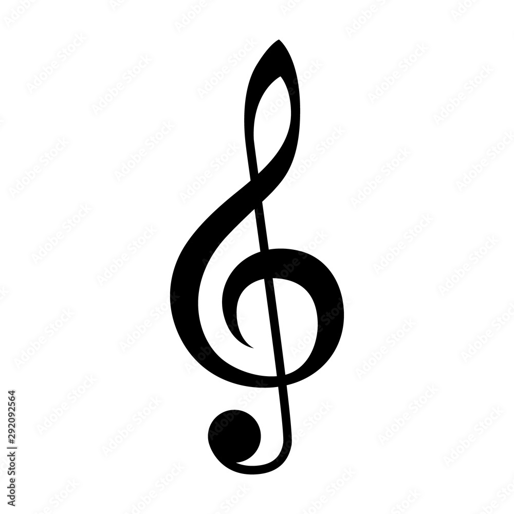 音乐应用程序和网站的高音谱号或古典音乐音符平面矢量图标