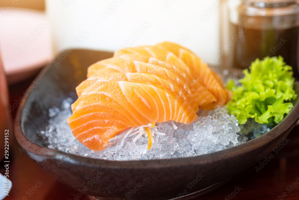 salmon sashimi in japanese restaurant, japanese food.