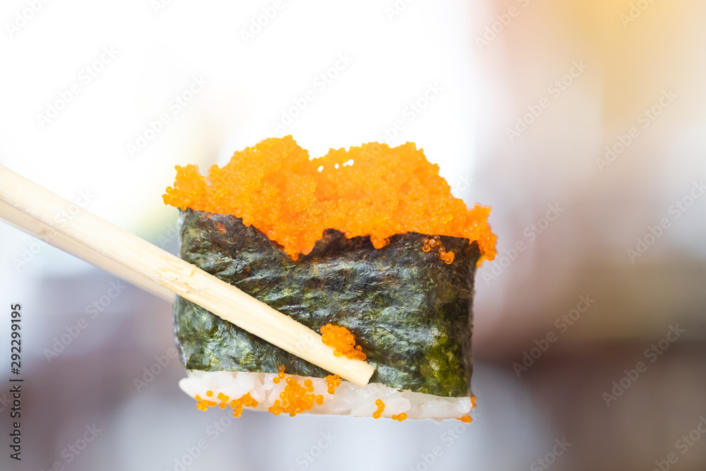 Gunkan Sushi in japanese restaurant, japanese food.