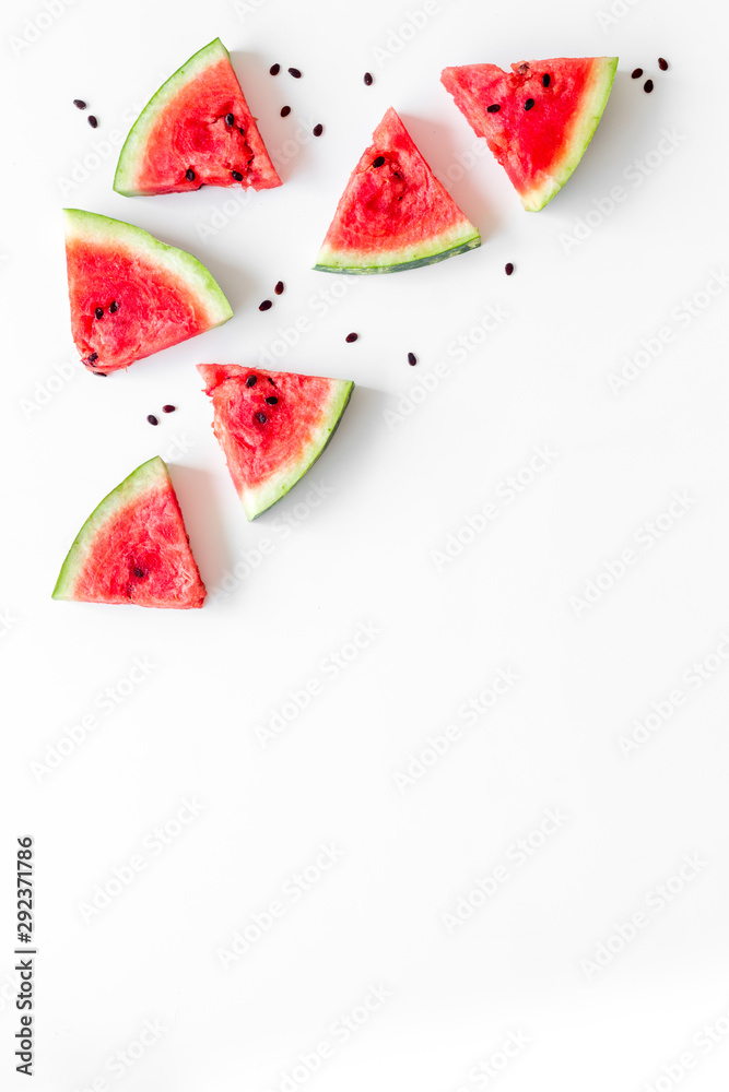 Popsicle from fresh watermelon on white background top view space for text