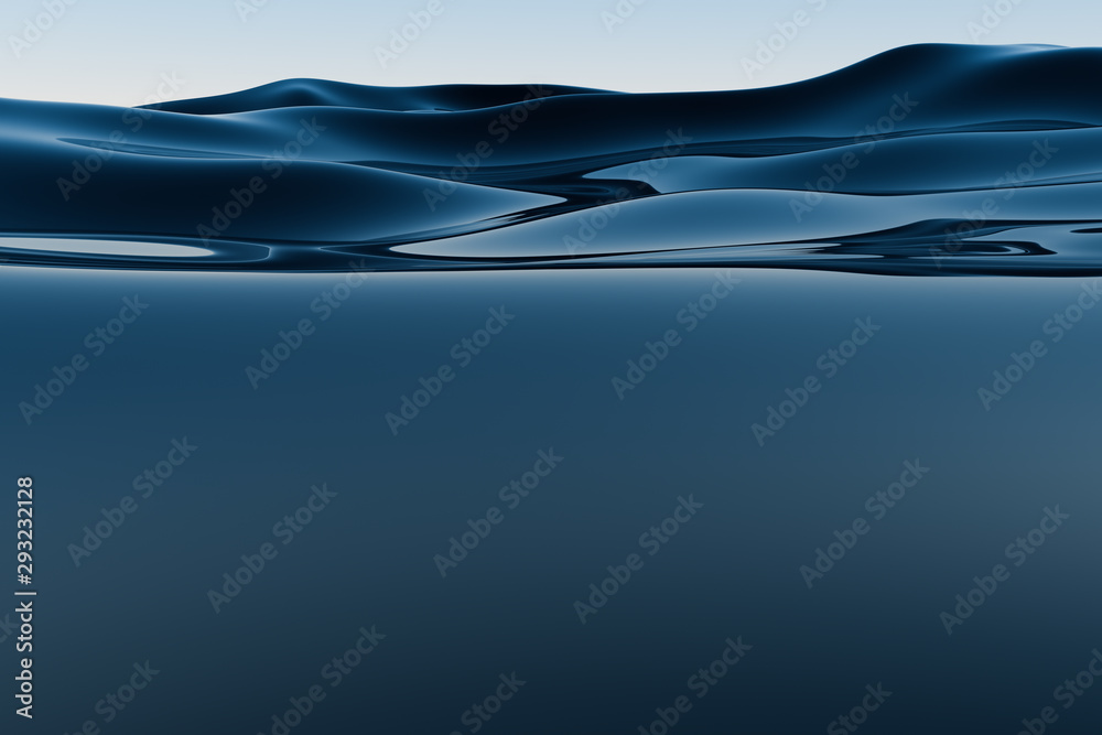 清晰的蓝色海洋背景，渐变的水面，3d渲染。