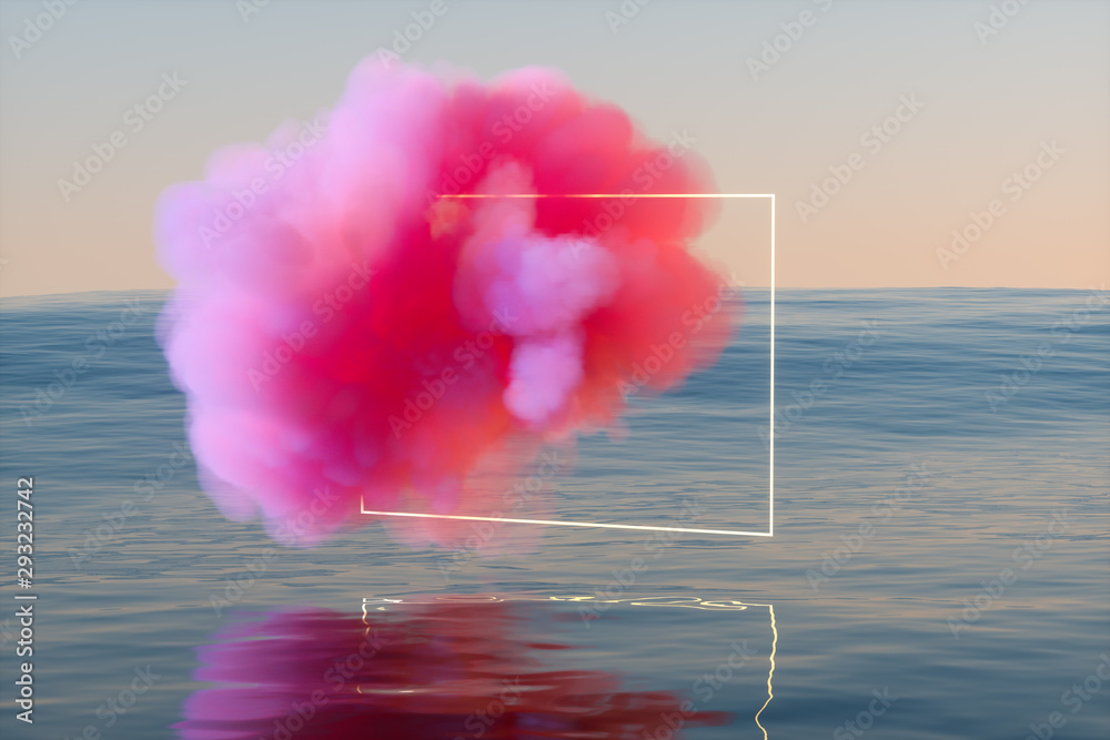 海上粉红色的云，3D渲染