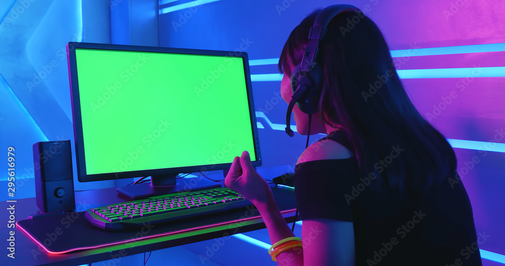 cyber sport gamer with computer