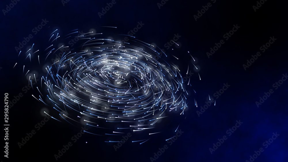 太空星系宇宙闪耀的恒星轨道抽象螺旋蓝光漩涡漩涡图案3D插图