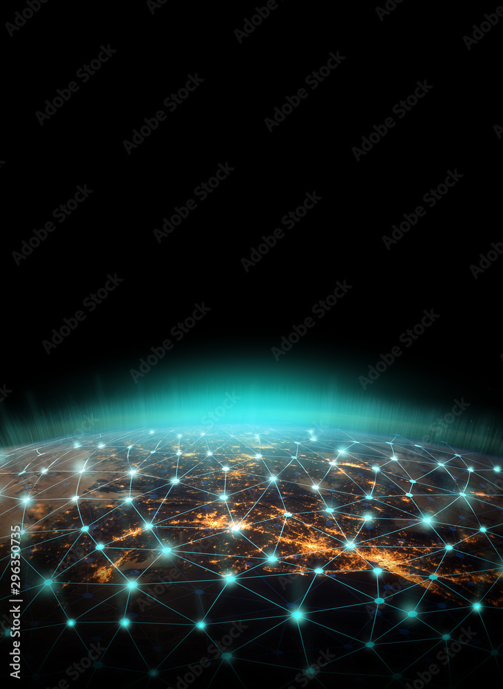 地球上数据交换的全球网络。蓝黑色的地面。这个ima的元素