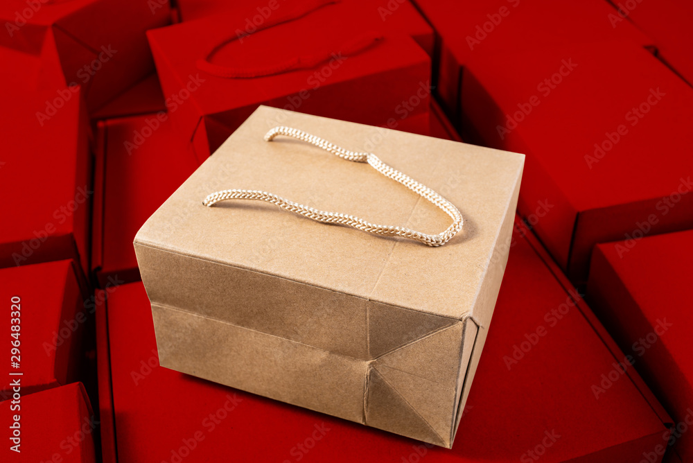 Full screen express box paper box and shopping bag spending shopping concept illustration poster