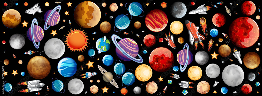 太空中许多行星的背景设计