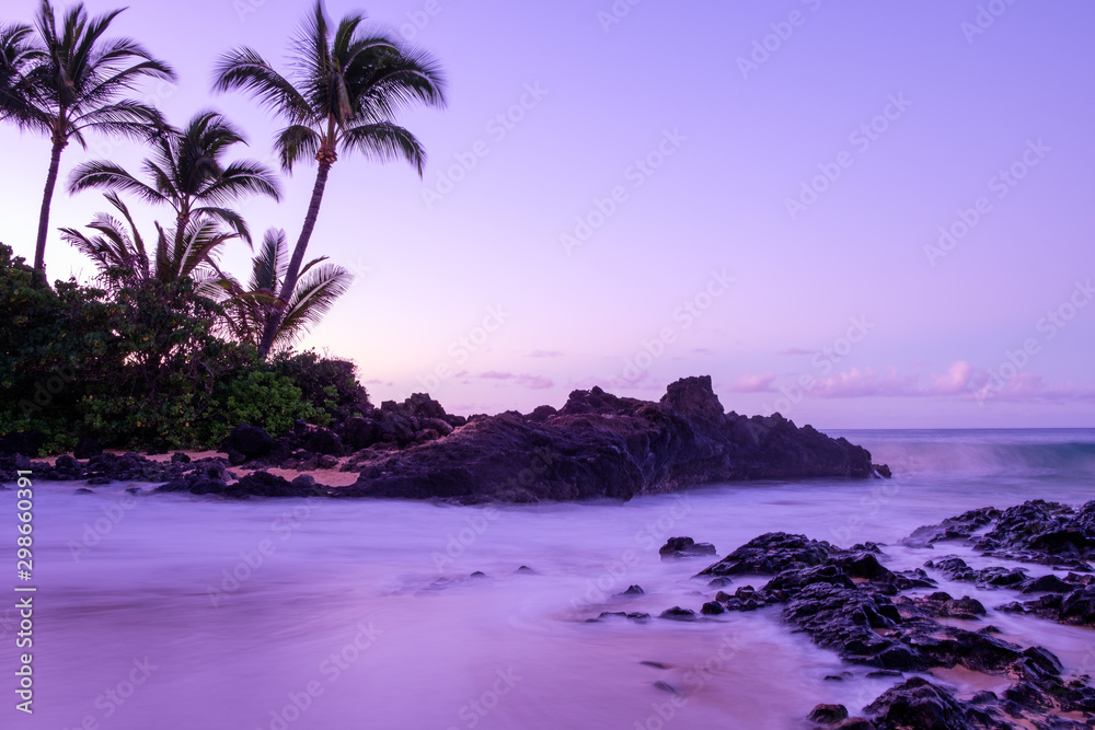 Calm and peaceful seascape of the Maui coast just before the sunrise