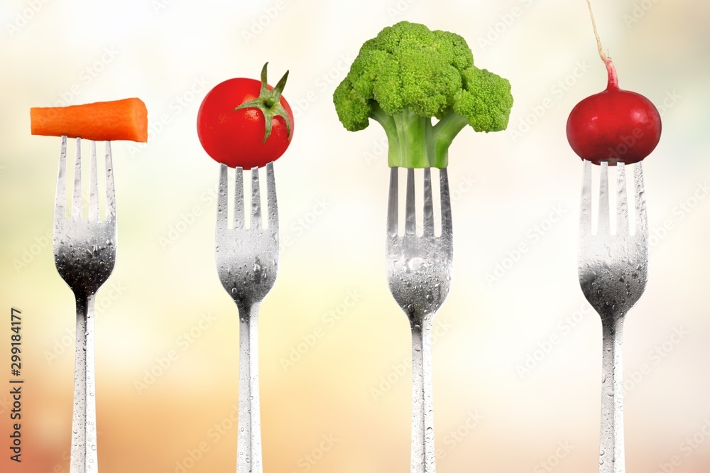 叉子上的蔬菜，饮食理念