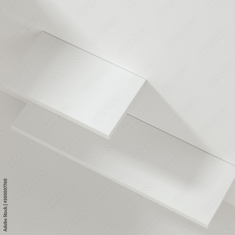 White empty cube shelf in the empty room, 3d rendering.