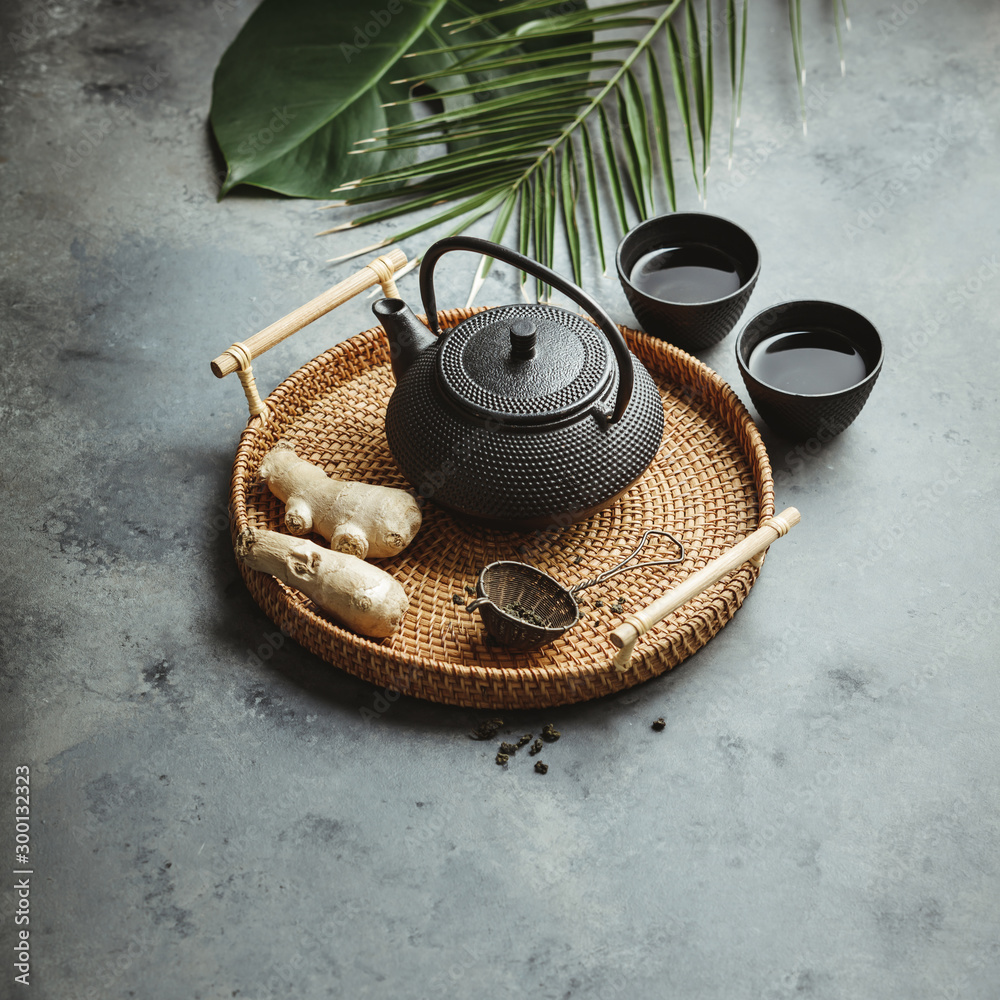 传统亚洲茶道布置，俯视图