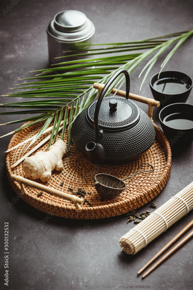 传统亚洲茶道布置，俯视图