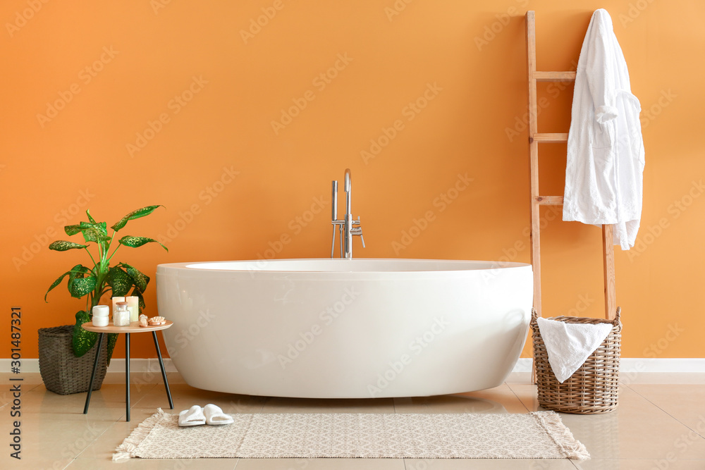 Modern bathtub in stylish interior