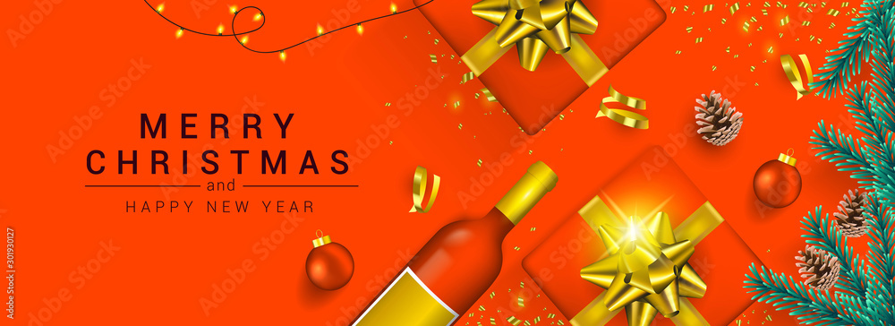 Holiday New year card - Merry Christmas on colored background