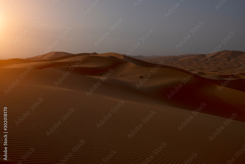 摩洛哥撒哈拉沙漠的沙丘之美。撒哈拉沙漠是最大的热d