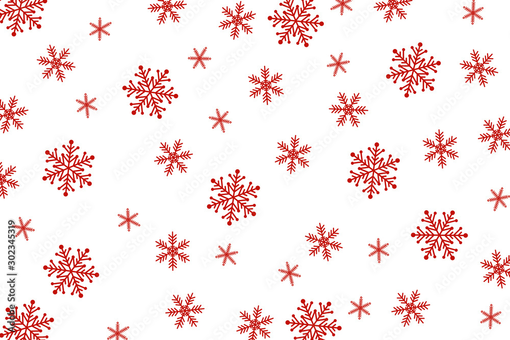 Christmas background of big and small snowflakes, red on white