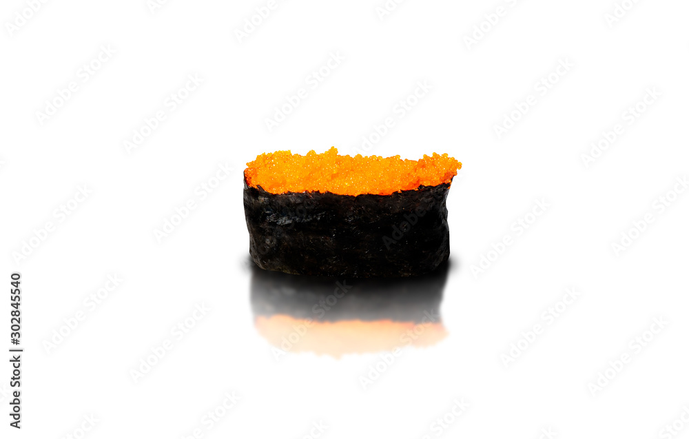 orange shrimp egg sushi isolated on white