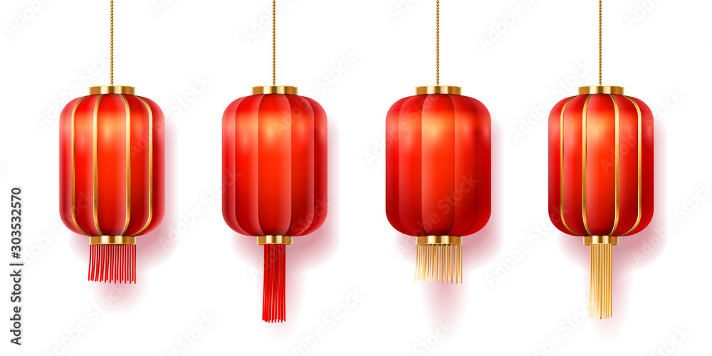 Chinese lanterns or paper lights, vector isolated on white background. Chinese New Year traditional 