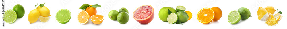 白色背景下不同口味的柑橘类水果