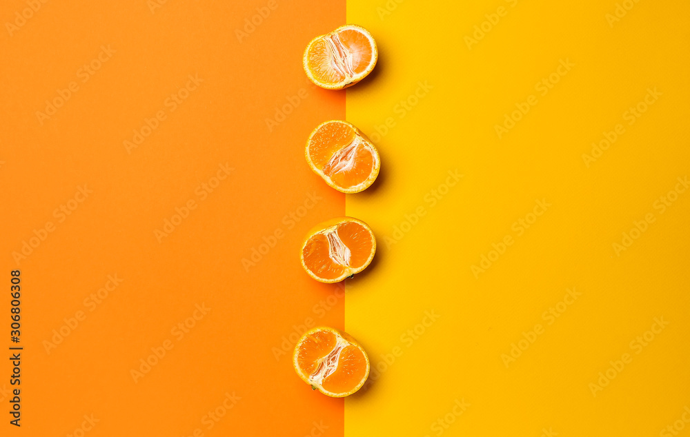 Ripe tasty tangerines on color background