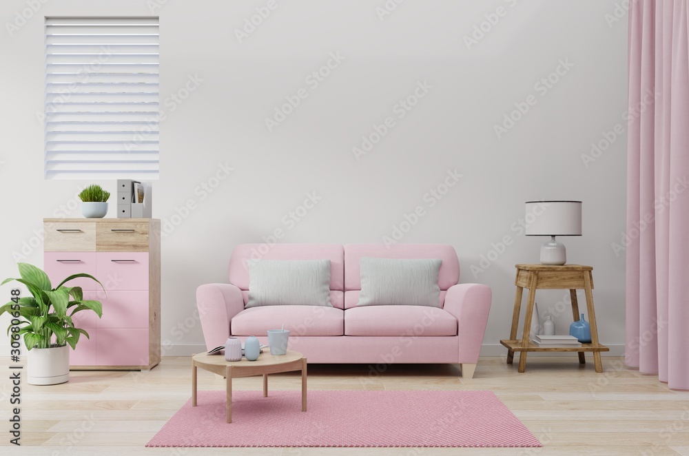客厅里的粉色沙发是白色的。